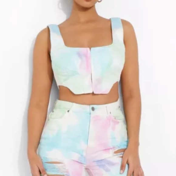 boohoo Denim Tie Dye Corset Top - Picture 3 of 4